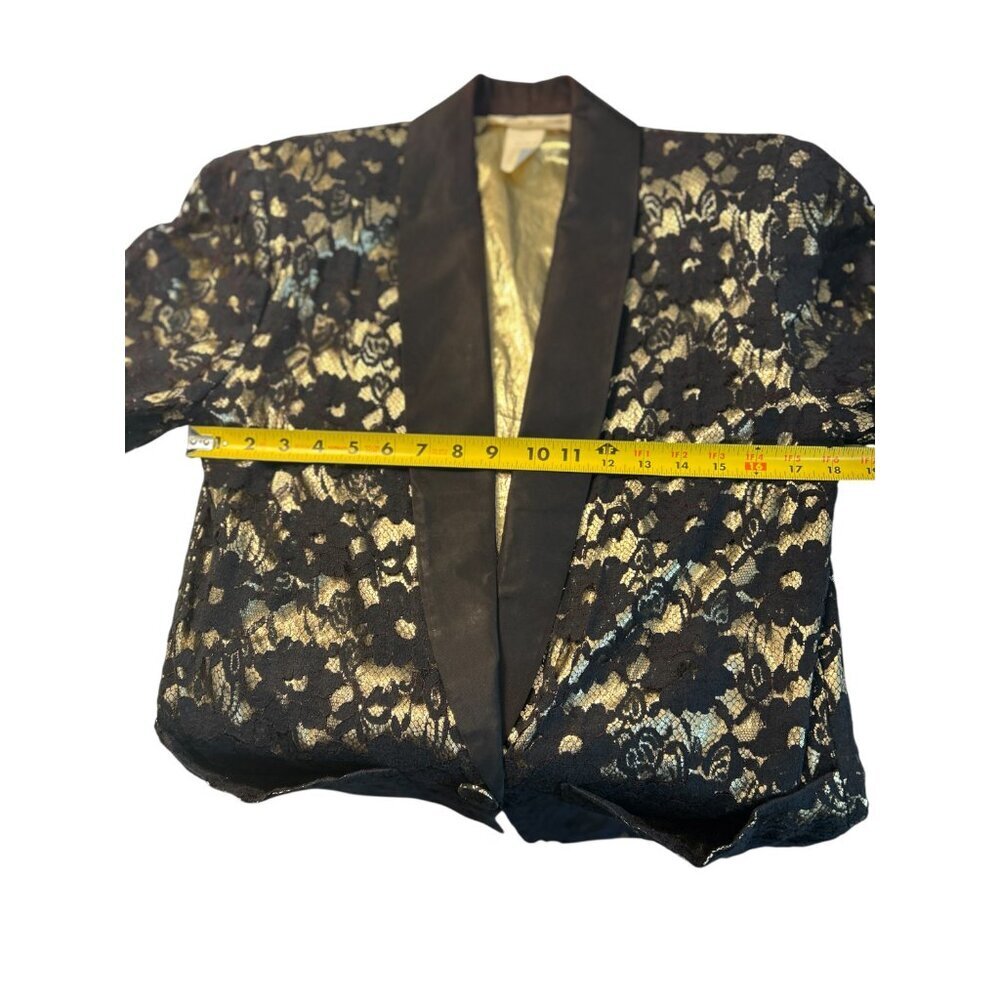 Vtg Laundry (Le) By Shelli Segal Black Gold Foil Blazer Sz S Holiday New Year's - Picture 8 of 9